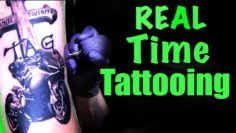 ✅REAL TIME TATTOOING, UP CLOSE!!🔍 Motorcycle and Cross👀